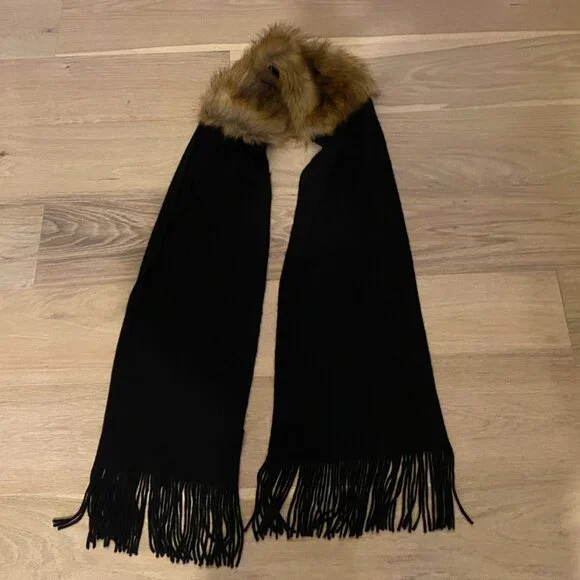 The Limited Black Scarf w Brown Faux Fur Detailing - Picture 1 of 4